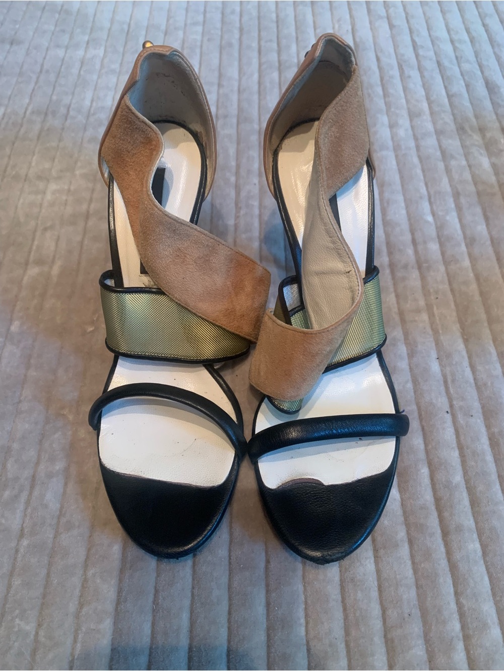 Gianfranco Ferre Two-Tone Suede, Leather & Green Strap Heels